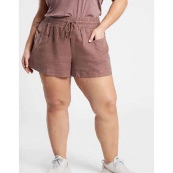 Athleta Cabo Linen 4" Short Sz 12 Elastic Drawstring Waist Pockets Hearth Rose - Picture 1 of 14